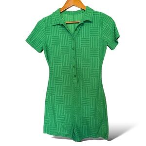Women's Green Striped Romper Size S V-Neck Short Sleeve Summer​